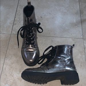 Silver Crinkle Combat Boots